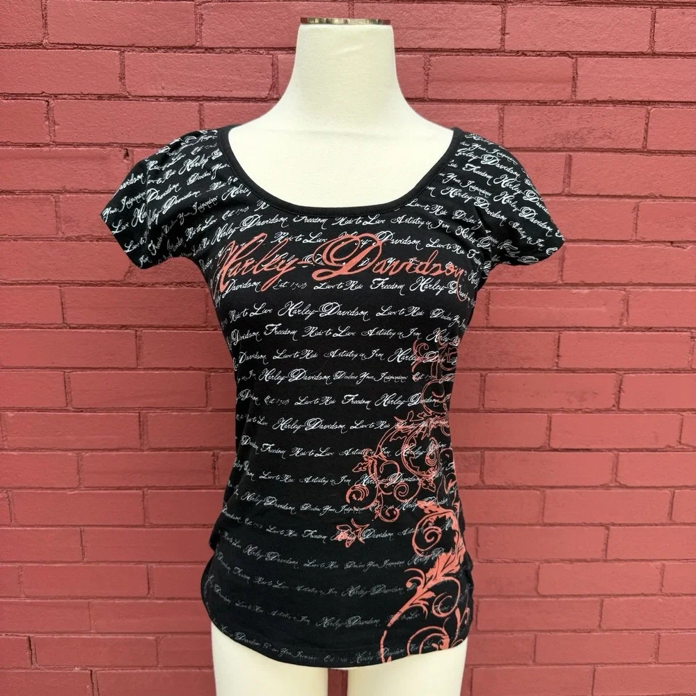 Harley Davidson Live‎ To Ride Shirt Womens Size Small Biker Grunge Punk Spellout